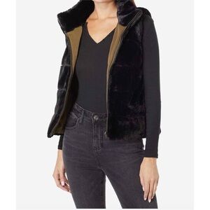 DYLAN Reversible Vest Black Fur Olive Green Size S